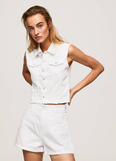 žene traper traper prsluk s izvezenim cvjetovima Pepe Jeans JZ8H130