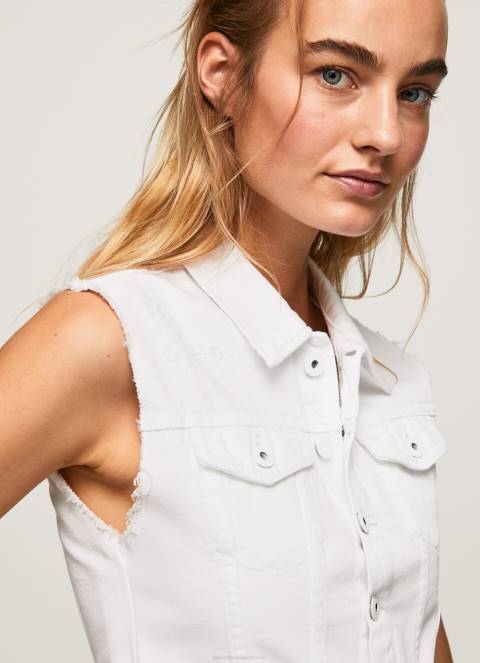 žene traper traper prsluk s izvezenim cvjetovima Pepe Jeans JZ8H130