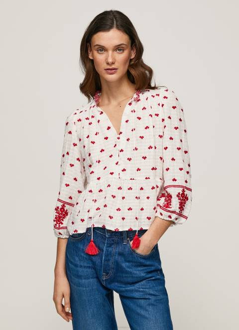 žene bijela izvezena pamučna bluza dobby Pepe Jeans JZ8H345