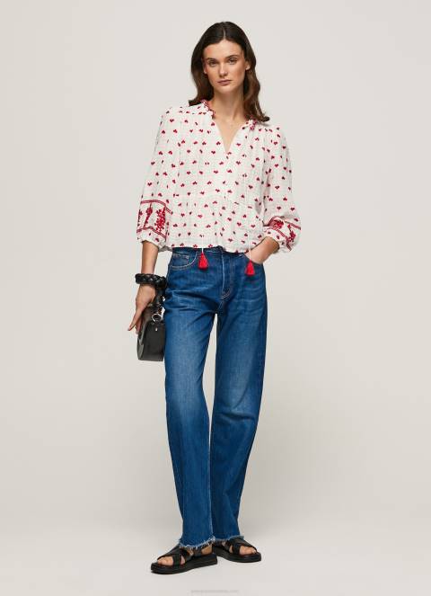 žene bijela izvezena pamučna bluza dobby Pepe Jeans JZ8H345