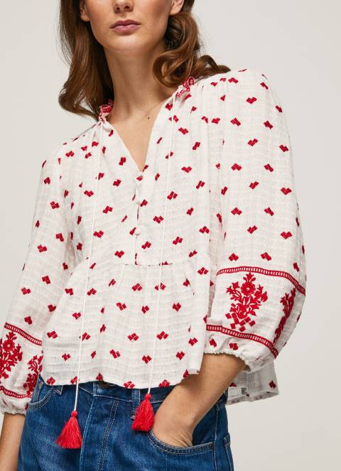 žene bijela izvezena pamučna bluza dobby Pepe Jeans JZ8H345