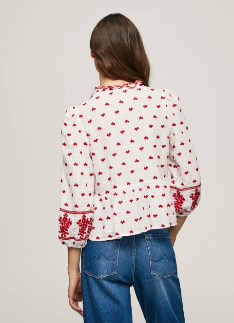 žene bijela izvezena pamučna bluza dobby Pepe Jeans JZ8H345