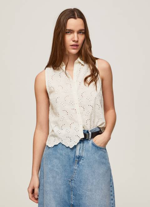 žene bijela košulja s rukavima s otvorenim rukavima Pepe Jeans JZ8H337