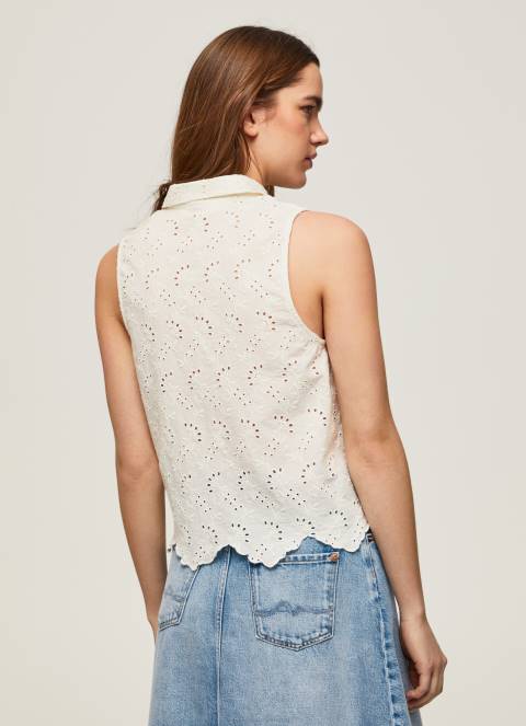 žene bijela košulja s rukavima s otvorenim rukavima Pepe Jeans JZ8H337