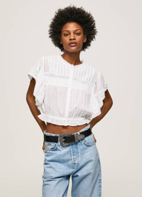 žene bijela pamučna bluza s otvorenim detaljima Pepe Jeans JZ8H344