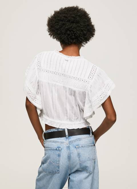 žene bijela pamučna bluza s otvorenim detaljima Pepe Jeans JZ8H344