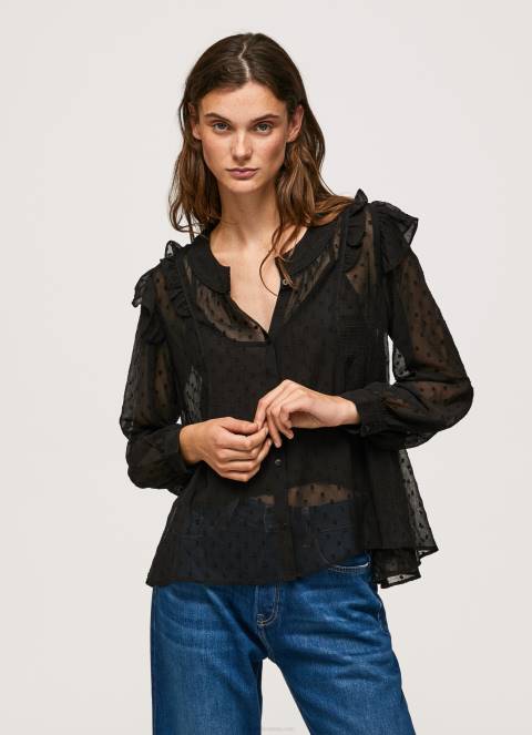 žene crno poluprozirna plumeti bluza Pepe Jeans JZ8H328
