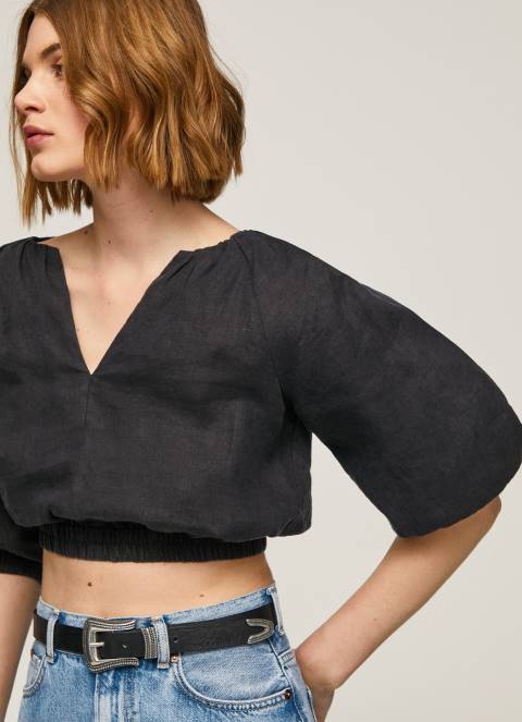 žene crno skraćeni top s v-izrezom Pepe Jeans JZ8H374