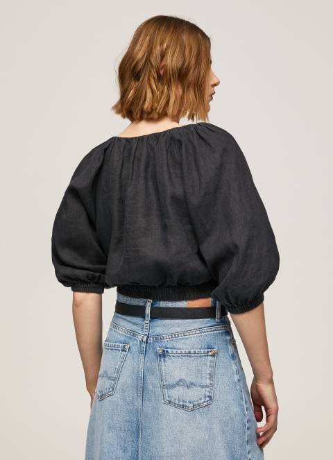 žene crno skraćeni top s v-izrezom Pepe Jeans JZ8H374