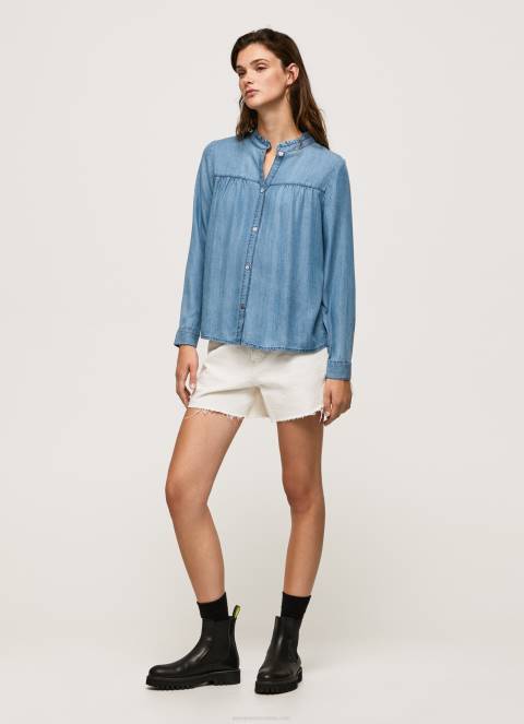 žene plava košulja uobičajenog kroja s mao ovratnikom Pepe Jeans JZ8H351