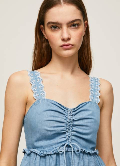 žene plava majica bez rukava od trapera Pepe Jeans JZ8H350