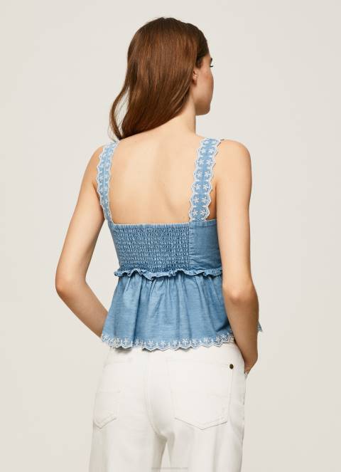 žene plava majica bez rukava od trapera Pepe Jeans JZ8H350