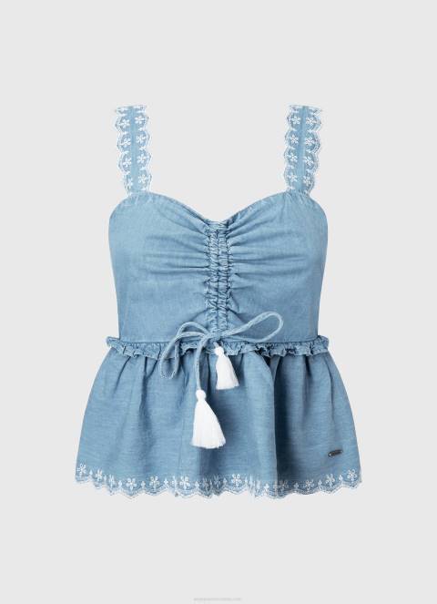 žene plava majica bez rukava od trapera Pepe Jeans JZ8H350