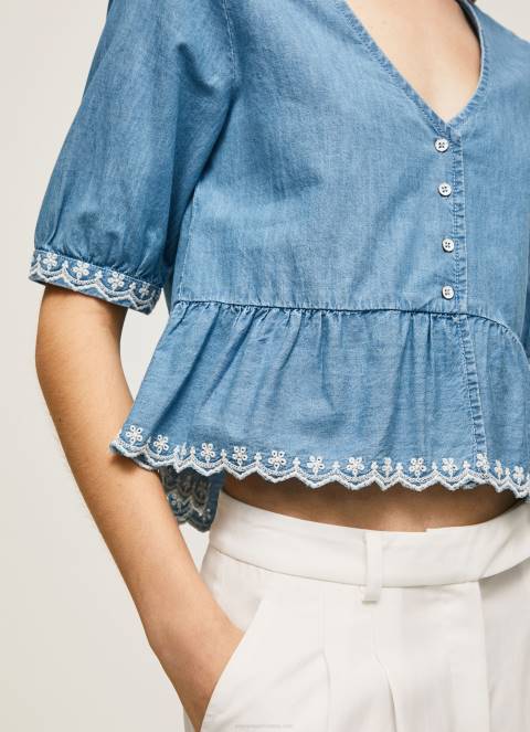 žene plava traper bluza s v-izrezom Pepe Jeans JZ8H369