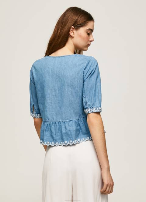 žene plava traper bluza s v-izrezom Pepe Jeans JZ8H369