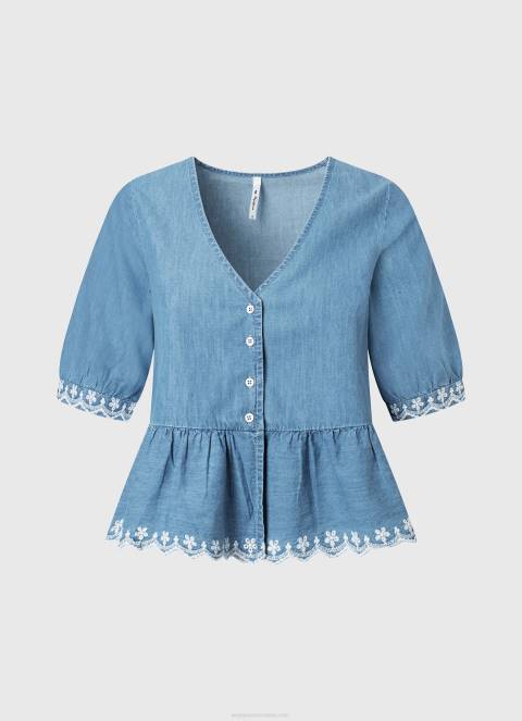 žene plava traper bluza s v-izrezom Pepe Jeans JZ8H369