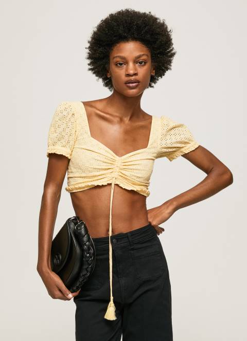 žene sjaj pamučni top s otvorenim detaljima Pepe Jeans JZ8H331