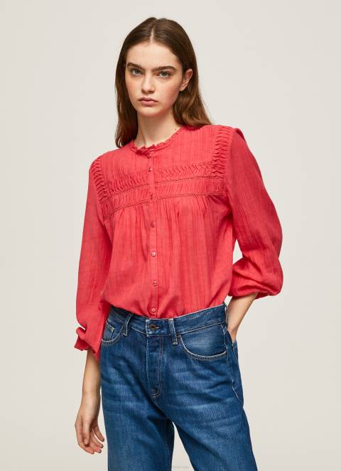 žene studio crvena ažur plisirana bluza Pepe Jeans JZ8H321