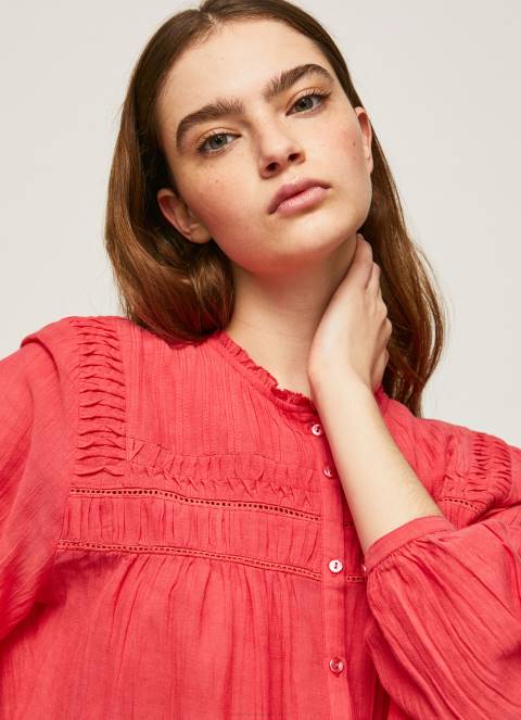 žene studio crvena ažur plisirana bluza Pepe Jeans JZ8H321