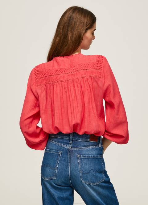 žene studio crvena ažur plisirana bluza Pepe Jeans JZ8H321