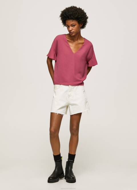 žene tamno rumenilo krep top s volanima na rukavima Pepe Jeans JZ8H375