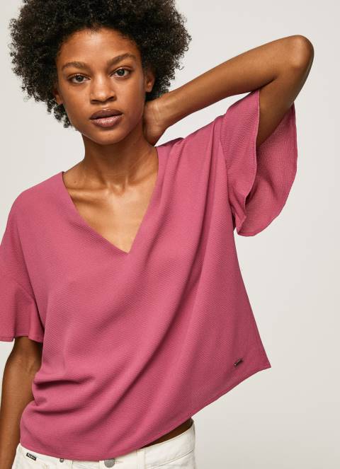 žene tamno rumenilo krep top s volanima na rukavima Pepe Jeans JZ8H375