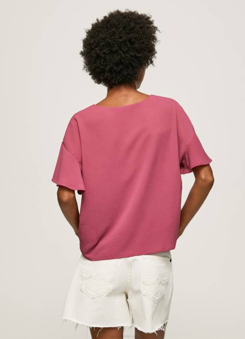 žene tamno rumenilo krep top s volanima na rukavima Pepe Jeans JZ8H375