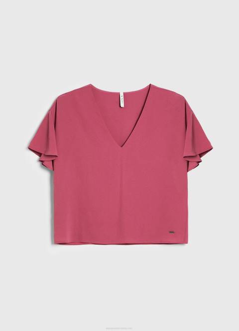 žene tamno rumenilo krep top s volanima na rukavima Pepe Jeans JZ8H375