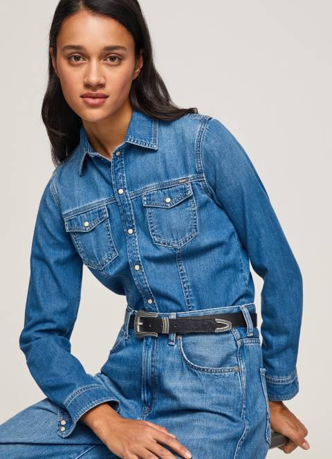 žene traper pripijena traper košulja Pepe Jeans JZ8H320