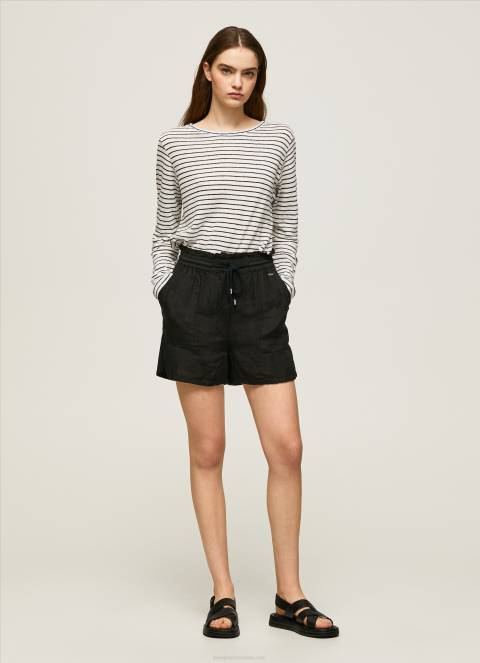 žene crno papirnate vrećice lanene kratke hlače Pepe Jeans JZ8H489