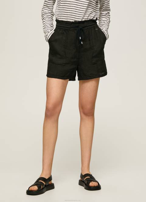 žene crno papirnate vrećice lanene kratke hlače Pepe Jeans JZ8H489