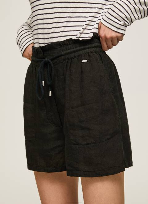 žene crno papirnate vrećice lanene kratke hlače Pepe Jeans JZ8H489