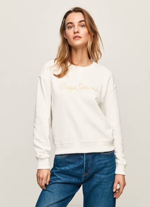 žene bijela džemper s otisnutim logotipom Pepe Jeans JZ8H286