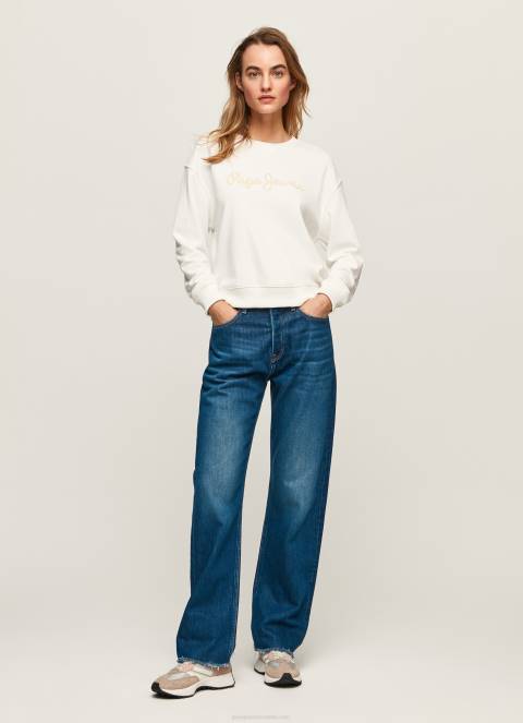 žene bijela džemper s otisnutim logotipom Pepe Jeans JZ8H286