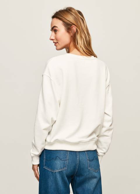 žene bijela džemper s otisnutim logotipom Pepe Jeans JZ8H286