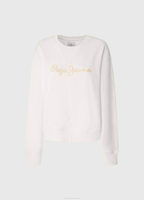 žene bijela džemper s otisnutim logotipom Pepe Jeans JZ8H286