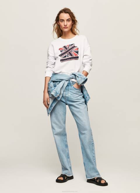 žene bijela pamučni džemper union jack Pepe Jeans JZ8H266