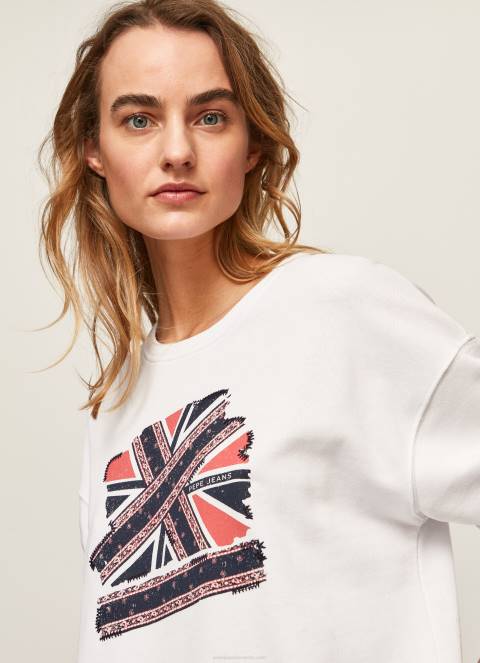 žene bijela pamučni džemper union jack Pepe Jeans JZ8H266