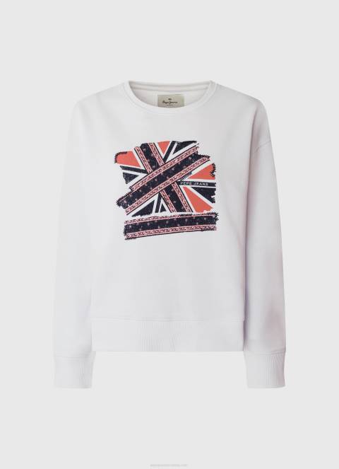 žene bijela pamučni džemper union jack Pepe Jeans JZ8H266