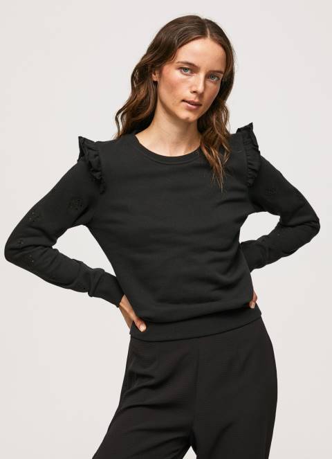 žene crno pamučni džemper s volanima Pepe Jeans JZ8H283