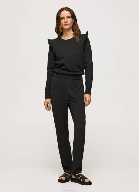 žene crno pamučni džemper s volanima Pepe Jeans JZ8H283