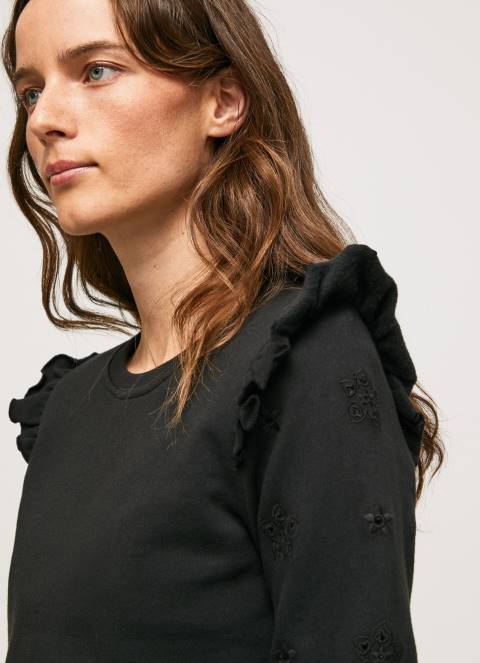 žene crno pamučni džemper s volanima Pepe Jeans JZ8H283
