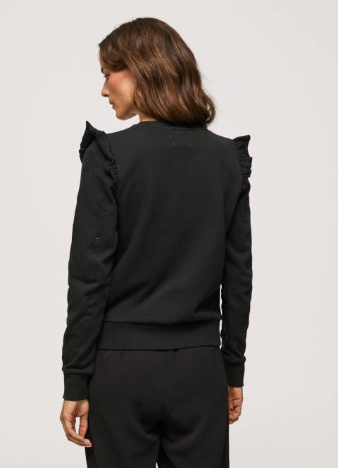 žene crno pamučni džemper s volanima Pepe Jeans JZ8H283