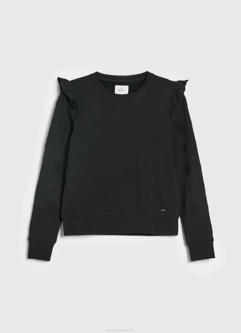 žene crno pamučni džemper s volanima Pepe Jeans JZ8H283