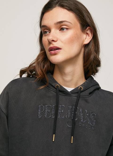 žene isprano crno pamučna majica s kapuljačom Pepe Jeans JZ8H281