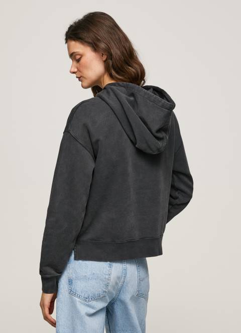žene isprano crno pamučna majica s kapuljačom Pepe Jeans JZ8H281