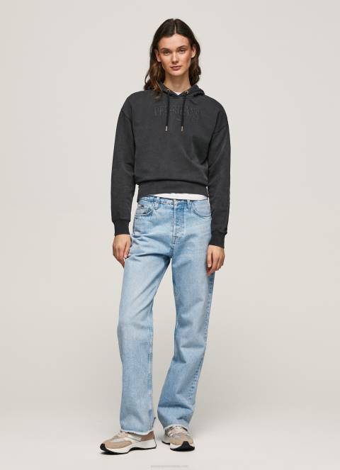 žene isprano crno pamučna majica s kapuljačom Pepe Jeans JZ8H281