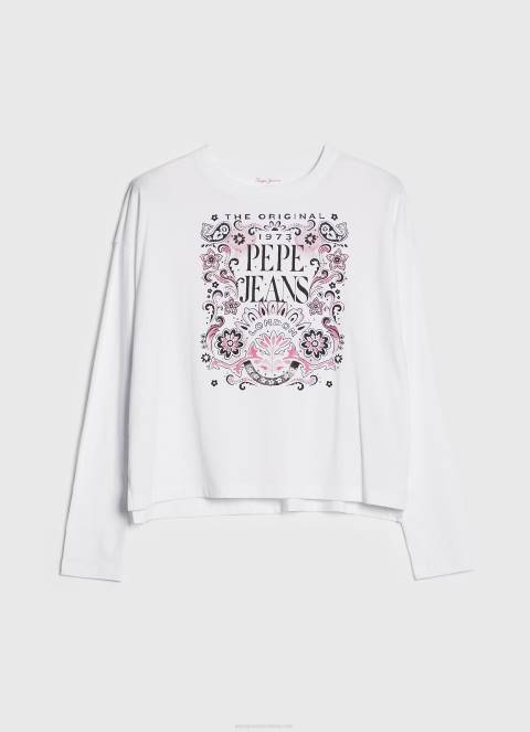 žene bijela majica dugih rukava s maxi logom Pepe Jeans JZ8H389