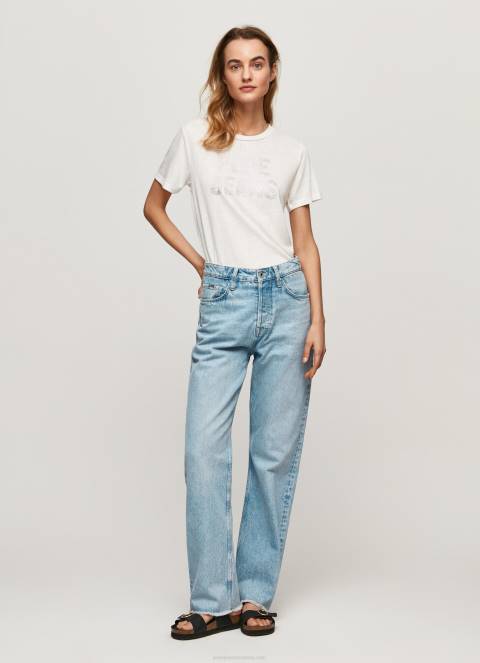 žene bijela majica kratkih rukava s logotipom od štrasa Pepe Jeans JZ8H451