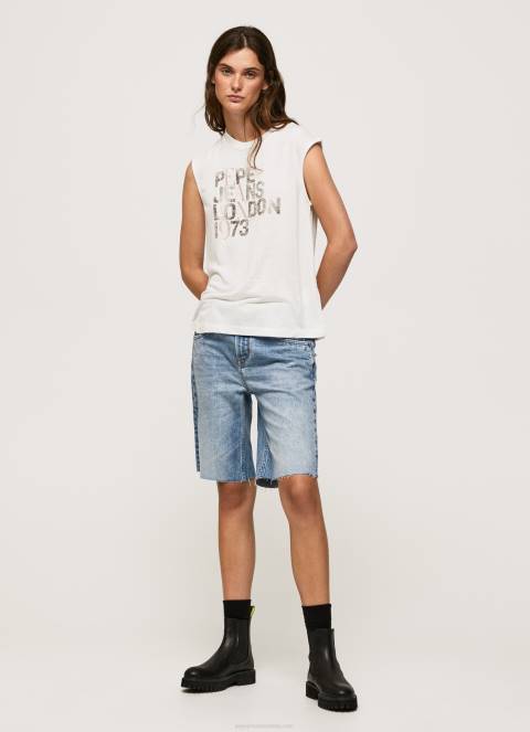 žene bijela majica kratkih rukava s rukavima s logotipom Pepe Jeans JZ8H418